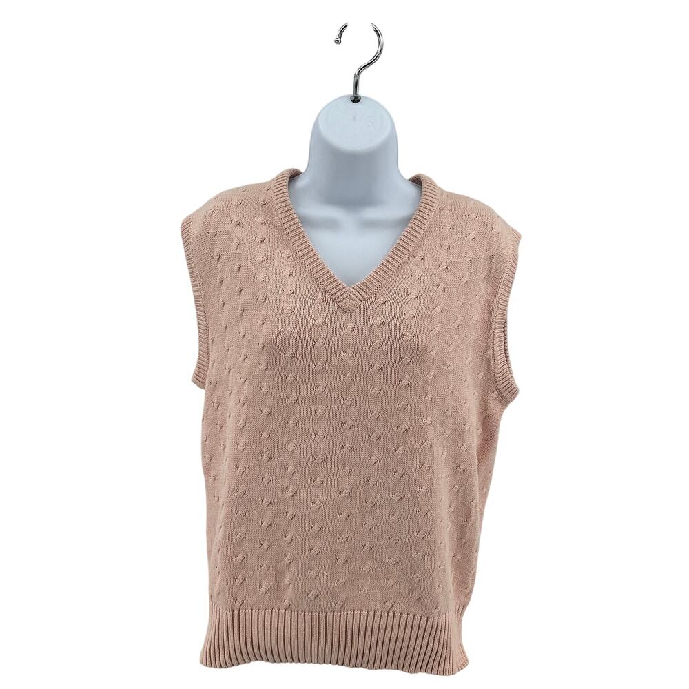 VTG Nordstrom Sweater Vest WMNS Large Pink V-Neck Sleeveless 100% Cotton Preppy